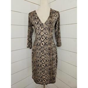White Mark Large tan & black snake skin print midi dress. Bodycon!